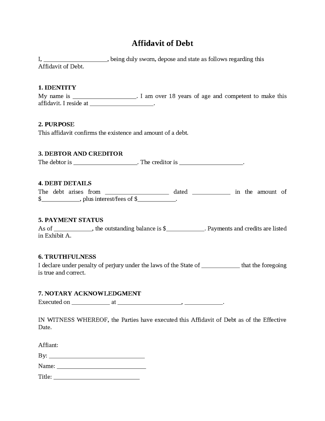 Affidavit of Debt