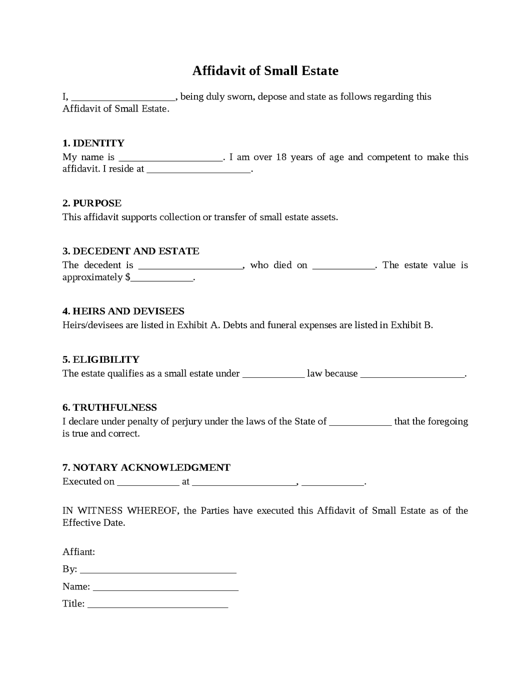 Affidavit of Small Estate