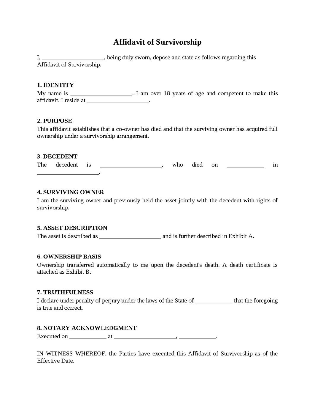 Affidavit of Survivorship