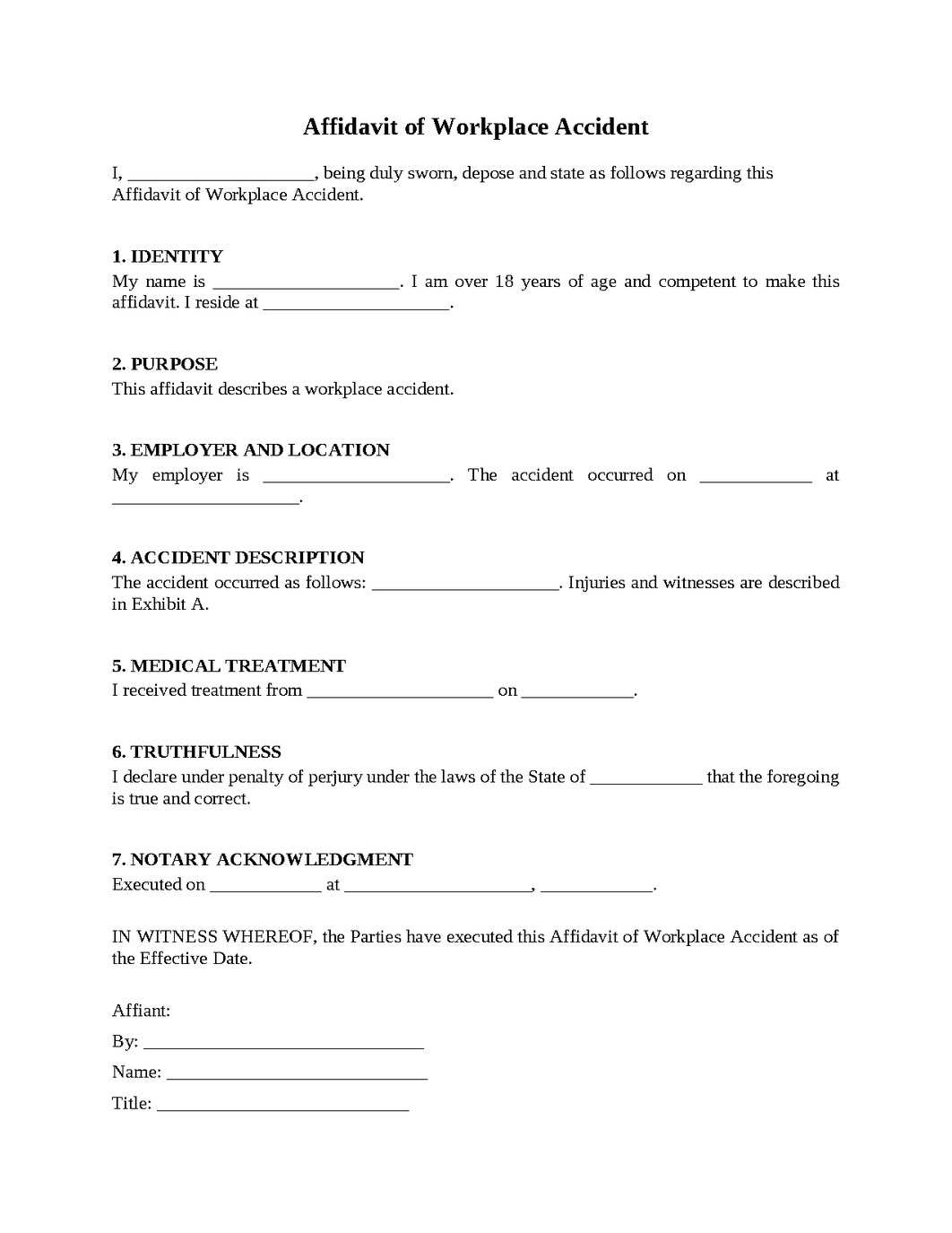 Affidavit of Workplace Accident