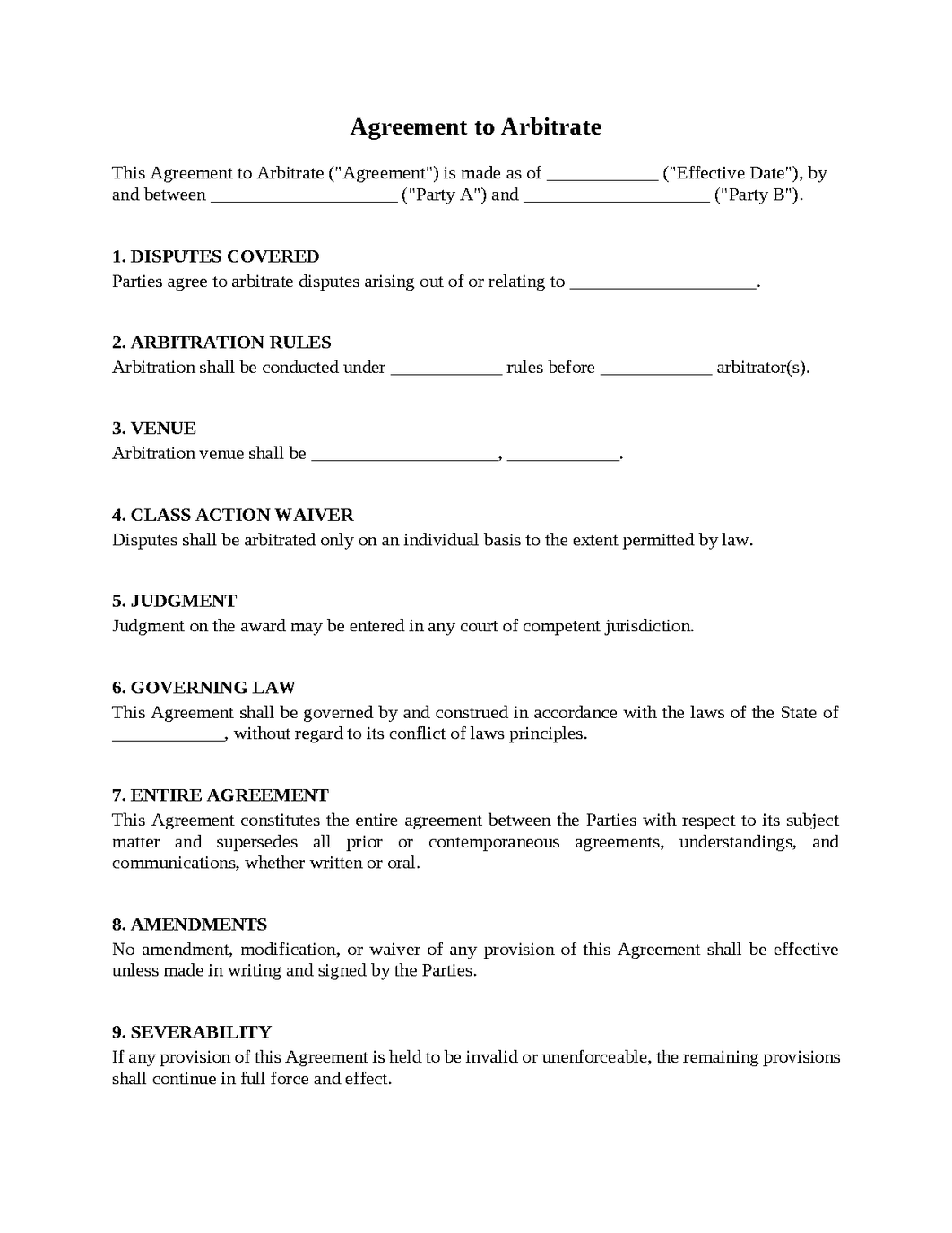 Agreement to Arbitrate