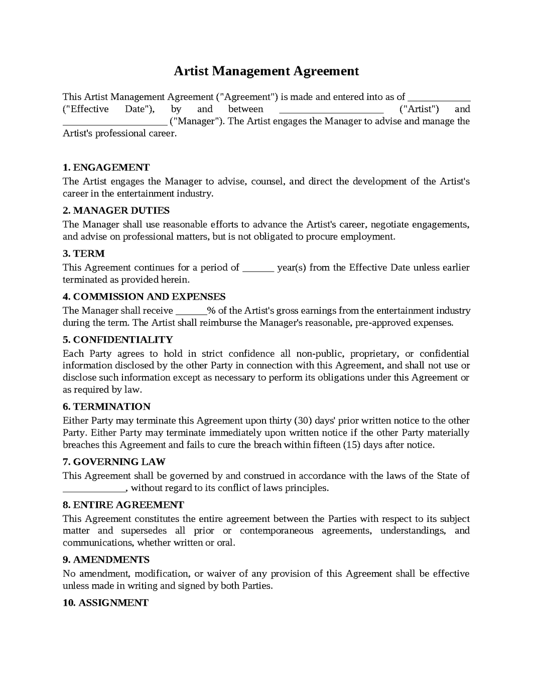 Artist Management Agreement