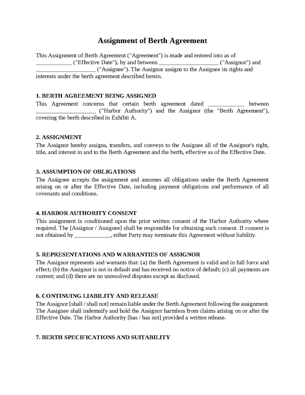 Assignment of Berth Agreement