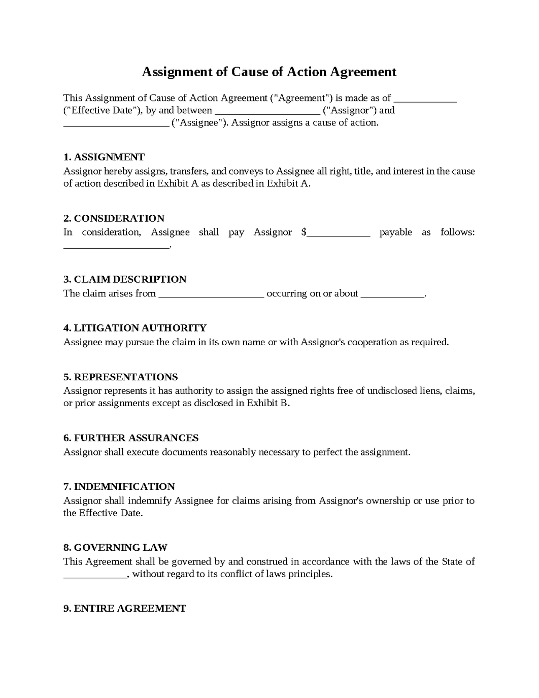 Assignment of Cause of Action Agreement
