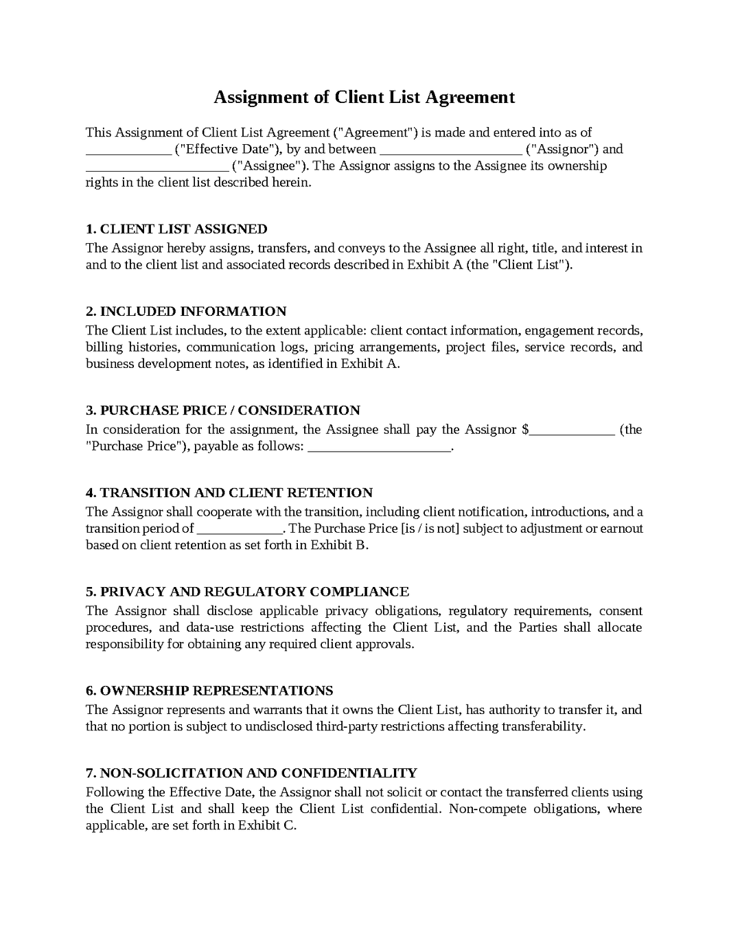 Assignment of Client List Agreement