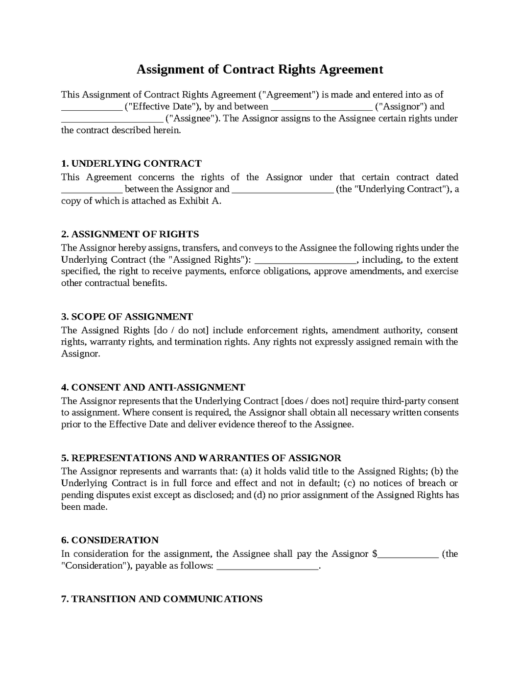 Assignment of Contract Rights Agreement