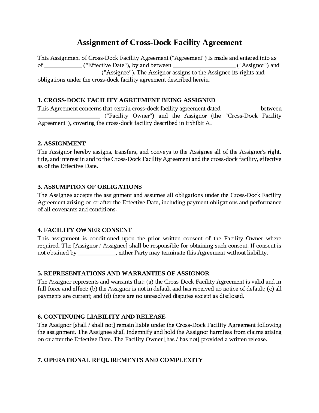 Assignment of Cross-Dock Facility Agreement