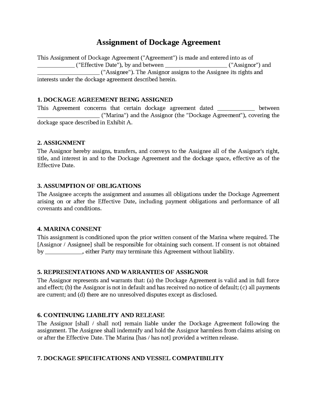 Assignment of Dockage Agreement