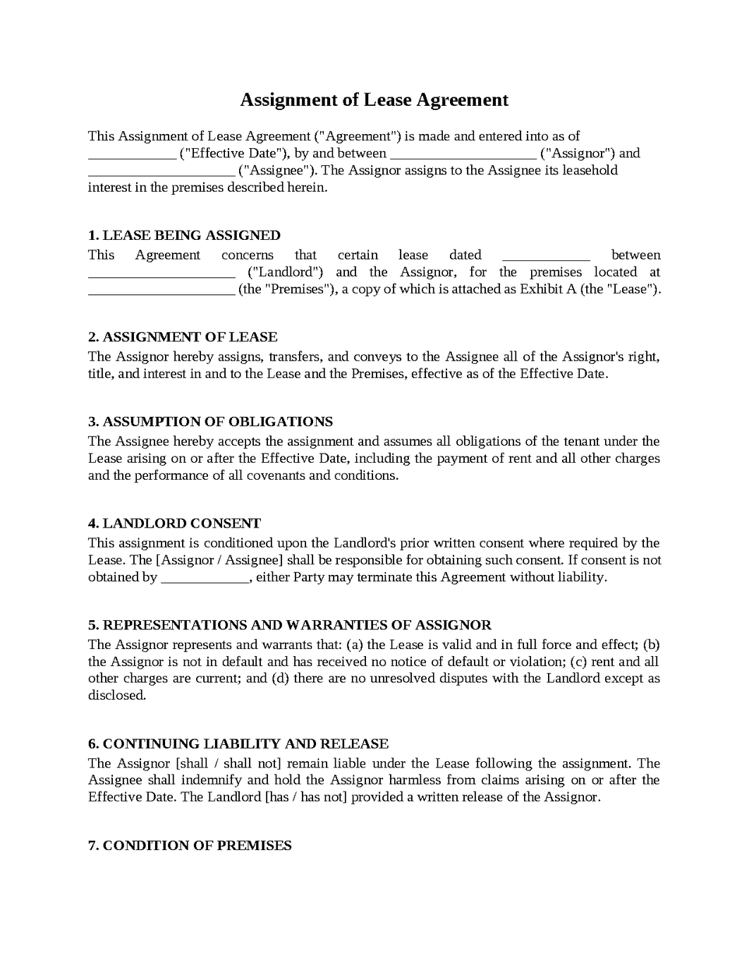 Assignment of Lease Agreement