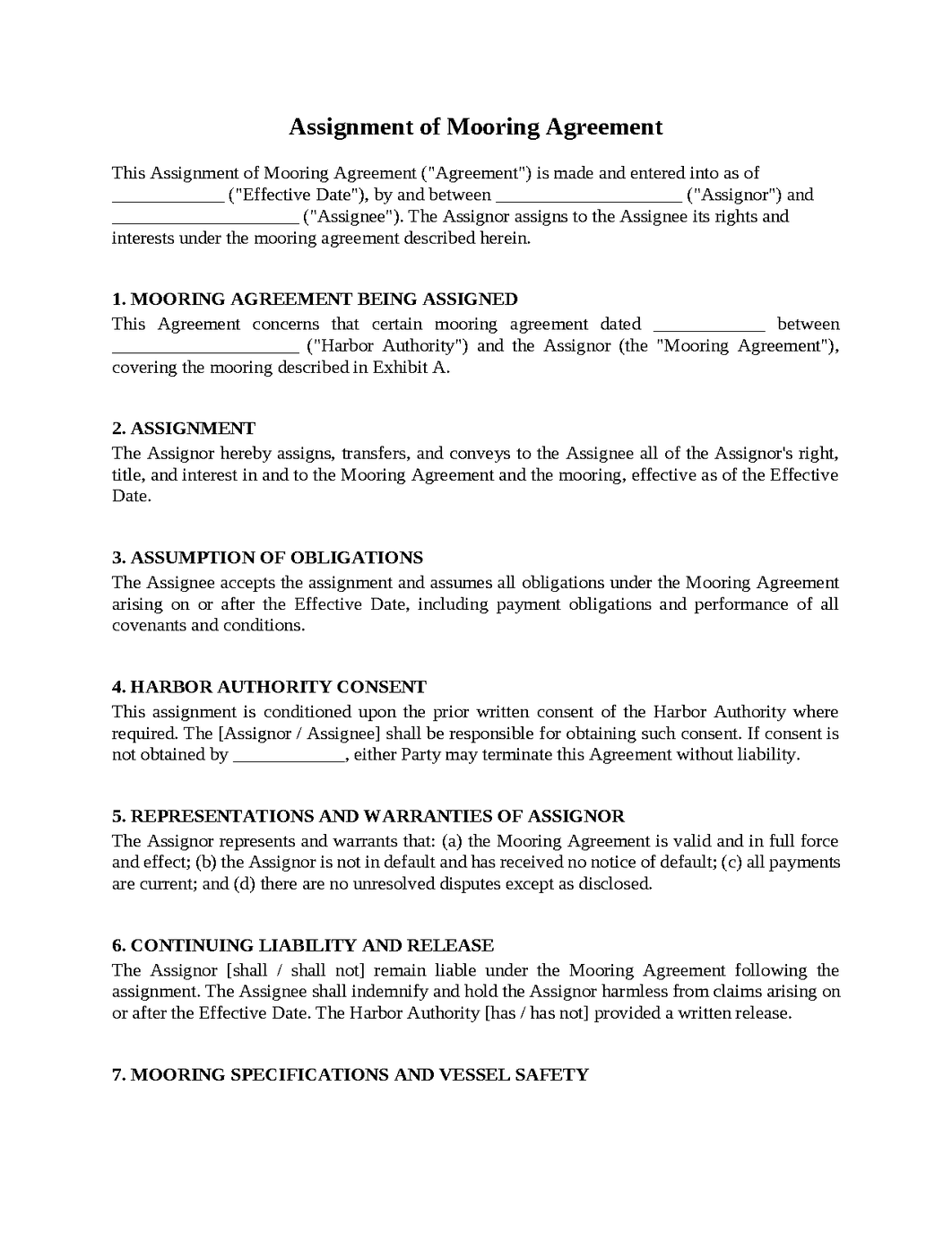 Assignment of Mooring Agreement