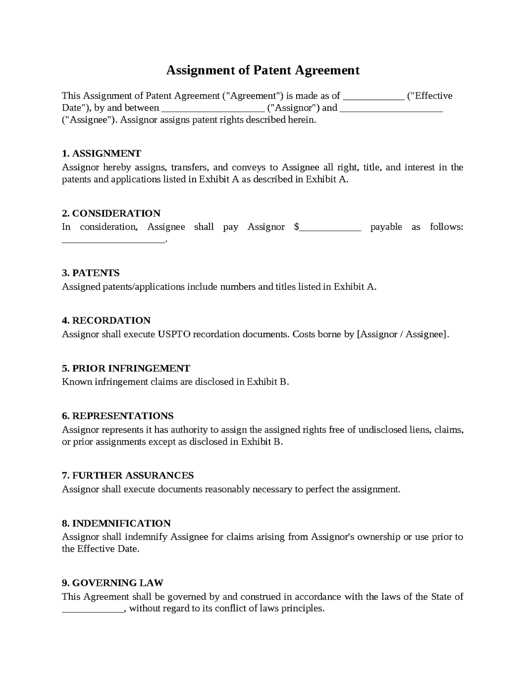 Assignment of Patent Agreement