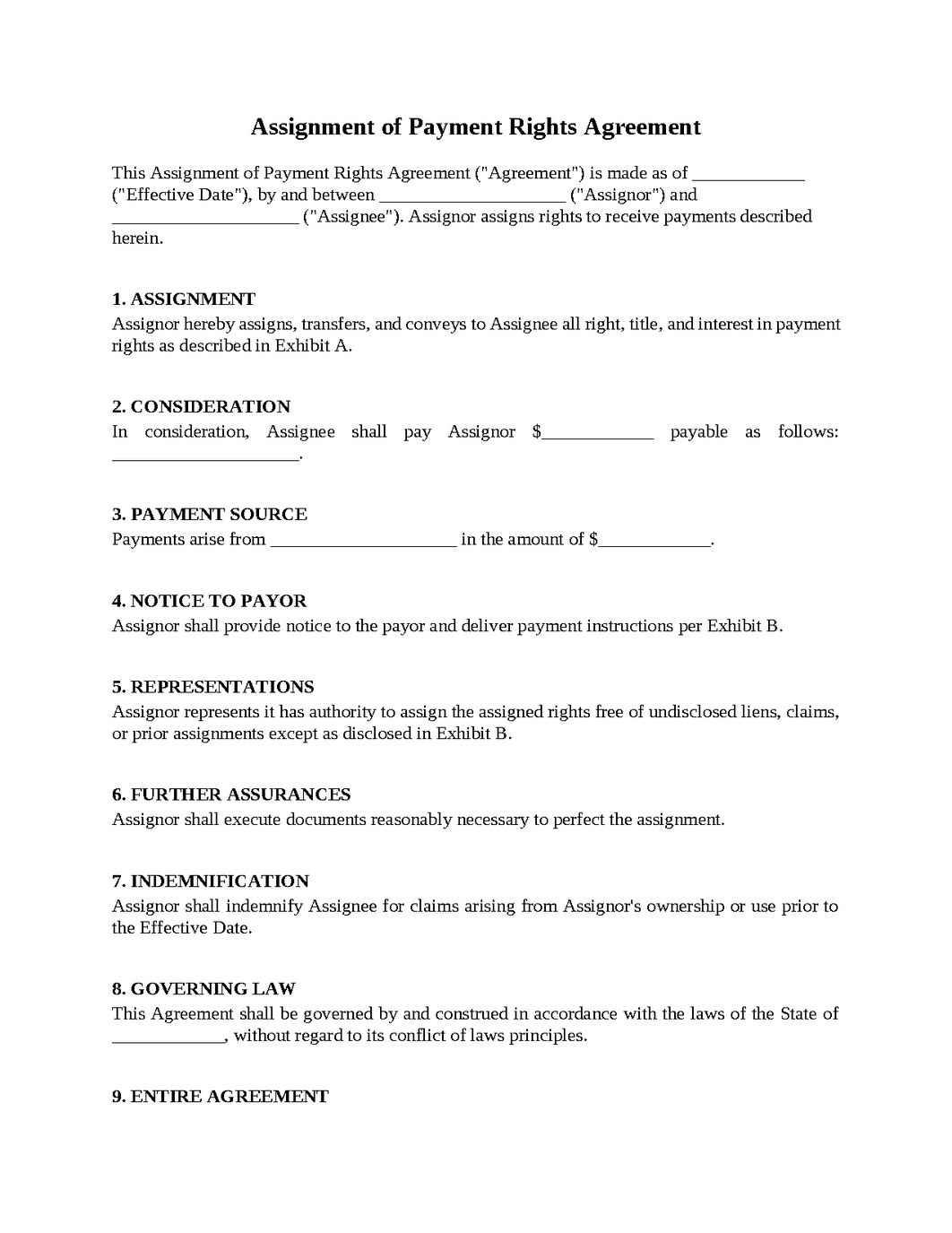 Assignment of Payment Rights Agreement