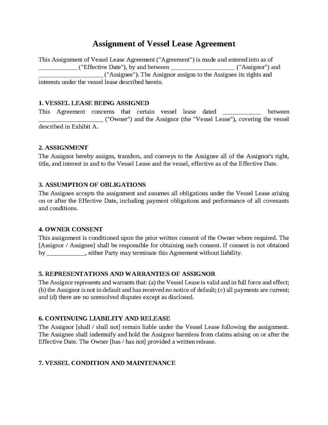 Assignment of Vessel Lease Agreement