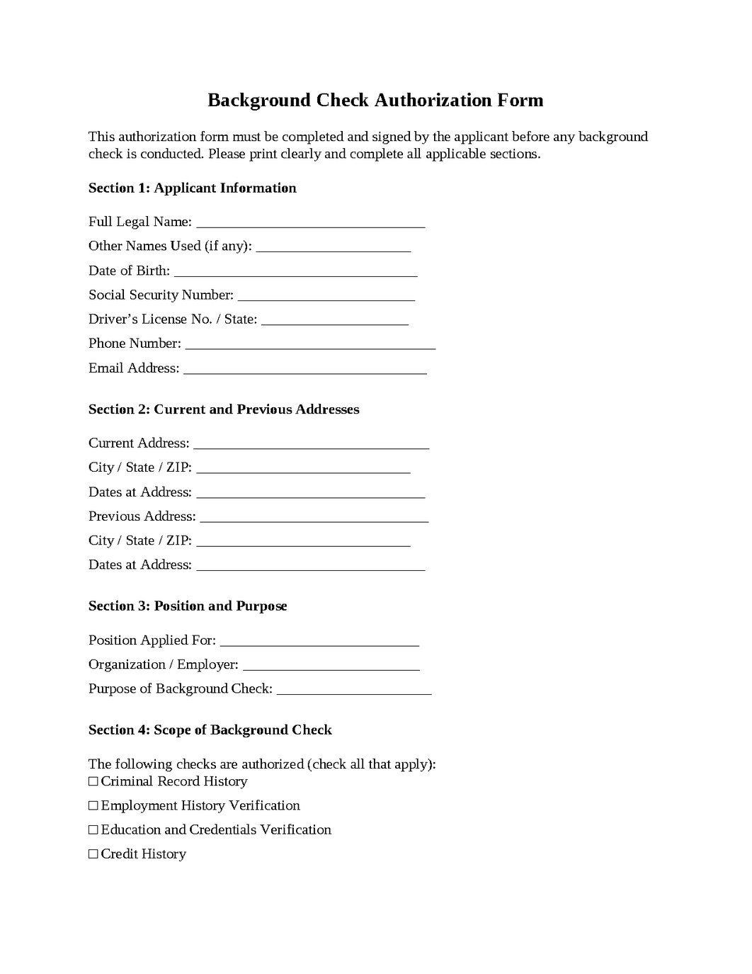 Background Check Form