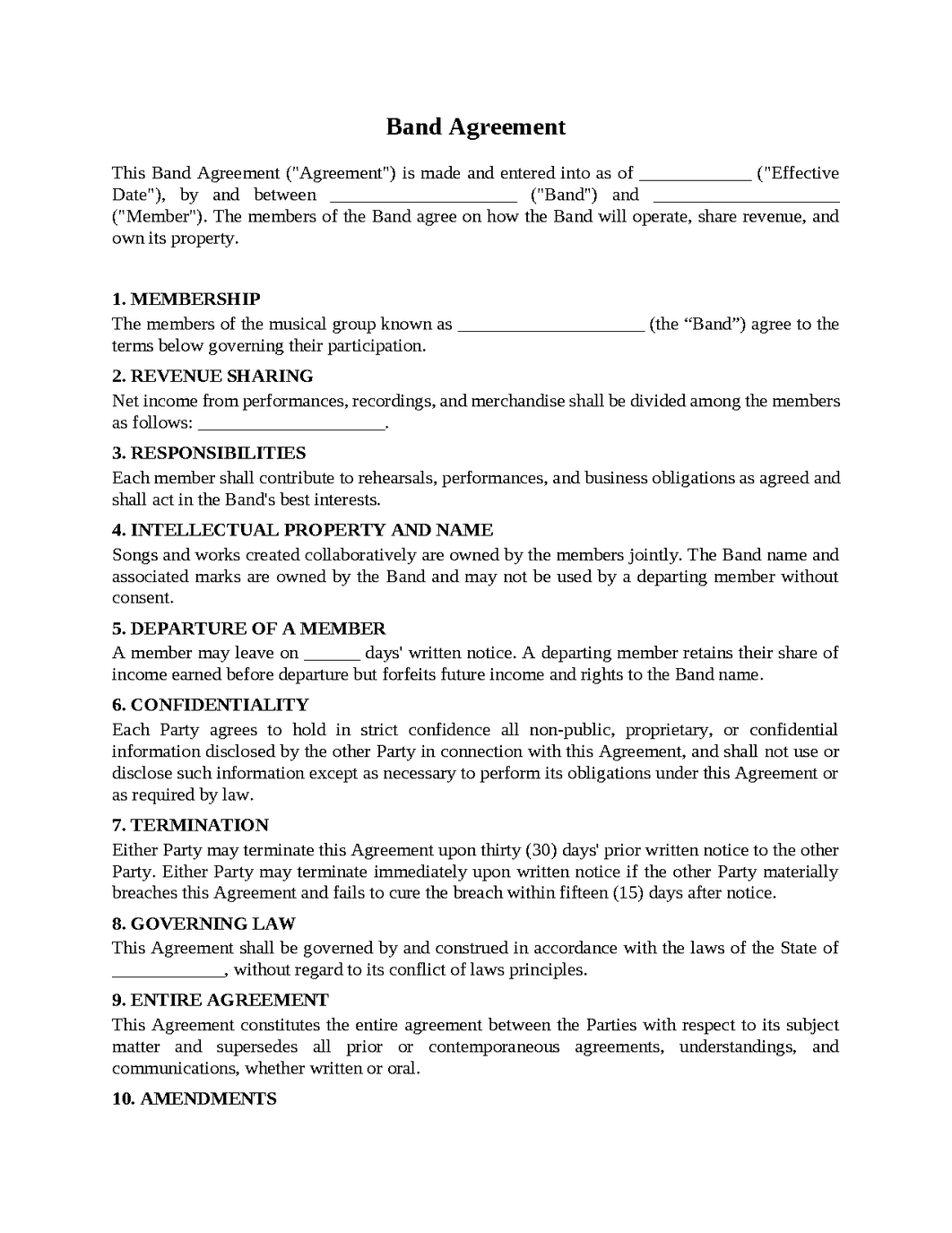 Band Agreement