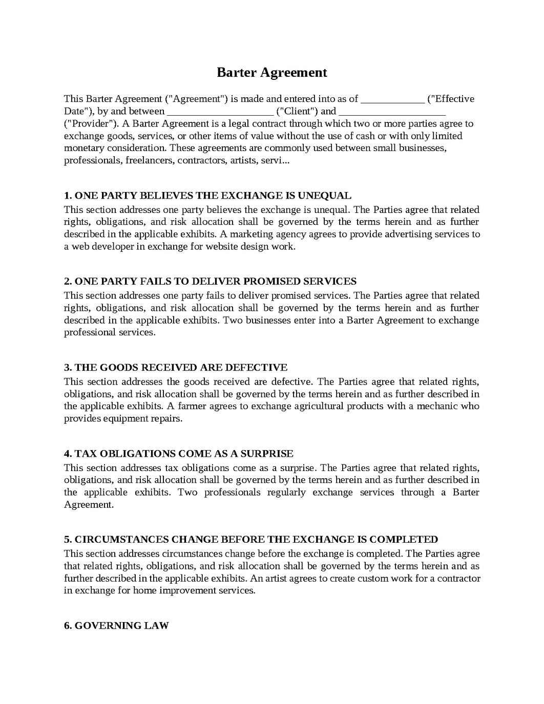 Barter Agreement