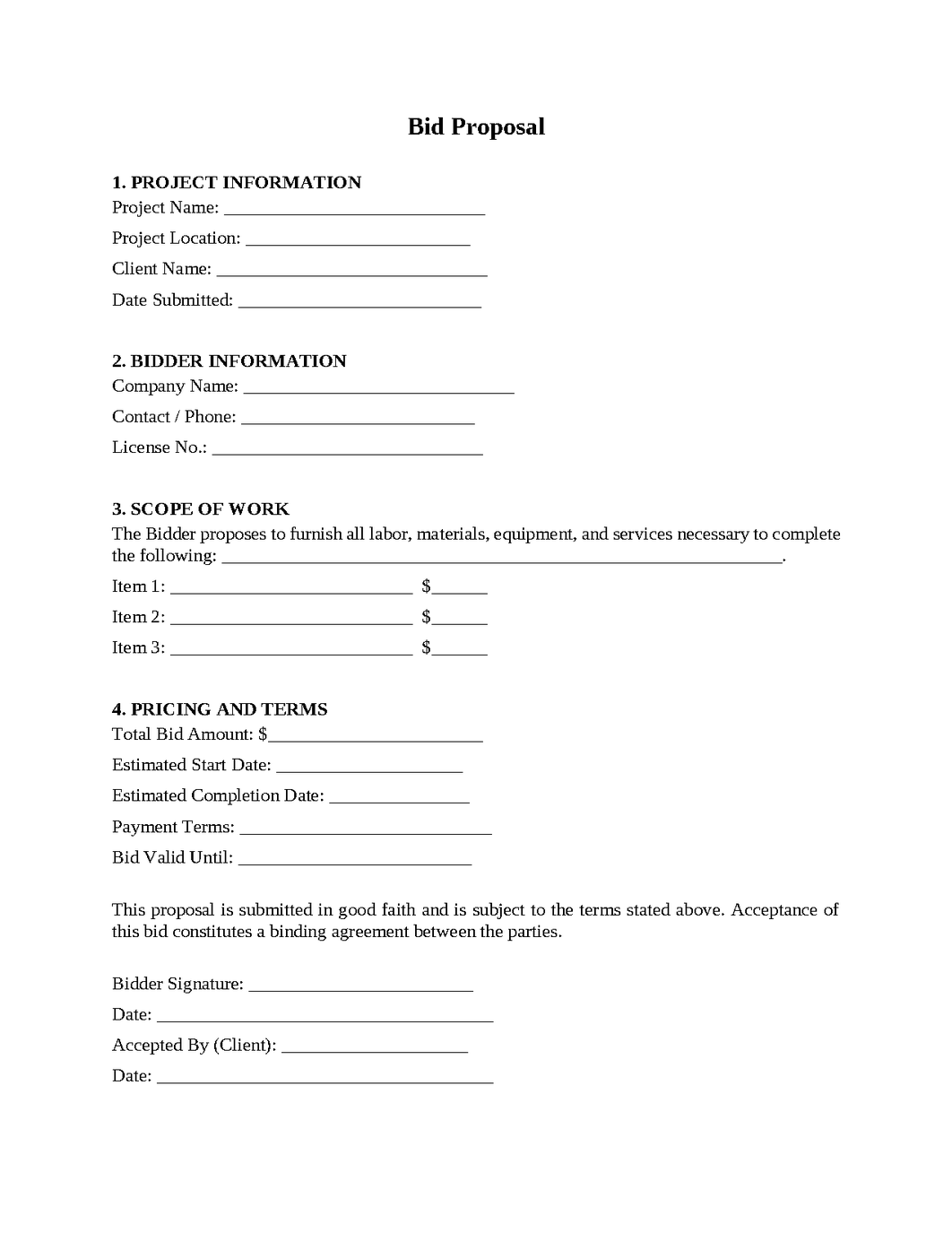 Bid Proposal