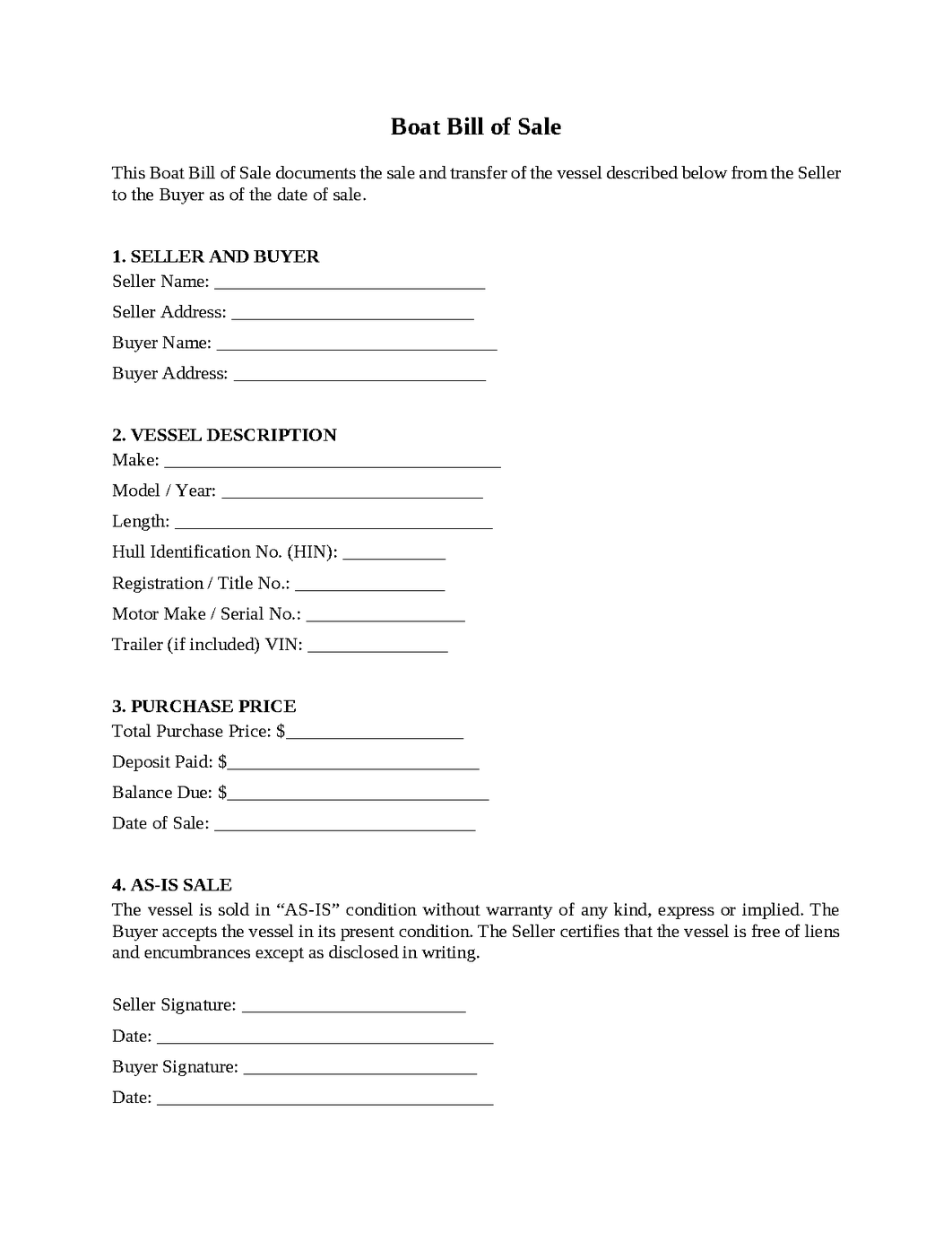 Boat Bill of Sale