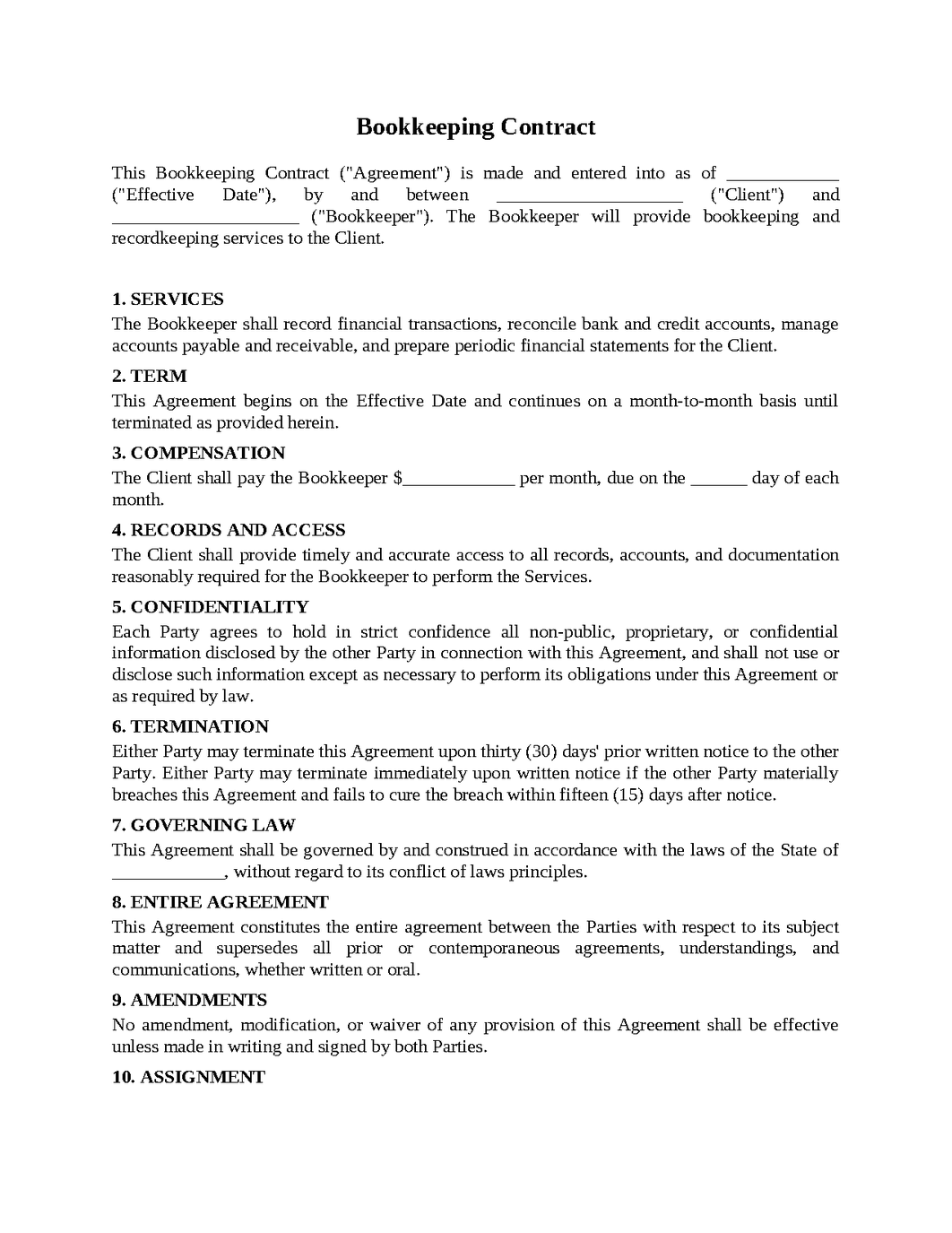 Bookkeeping Contract