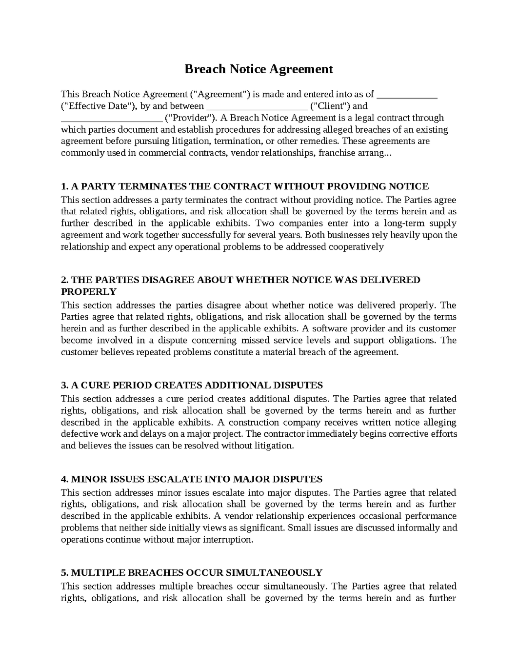 Breach Notice Agreement