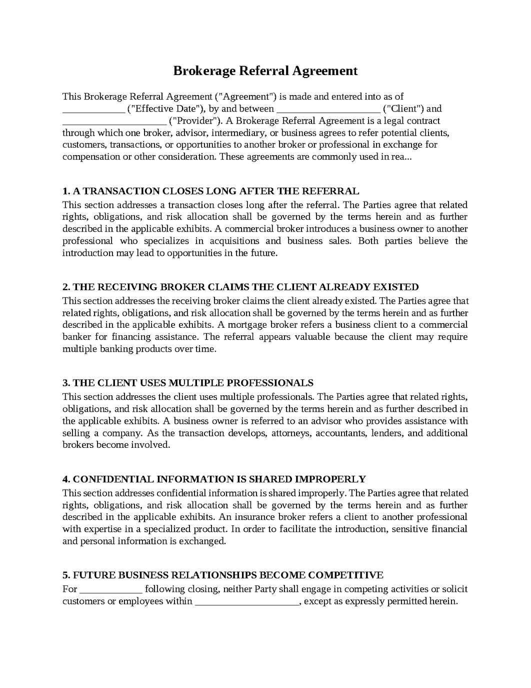 Brokerage Referral Agreement