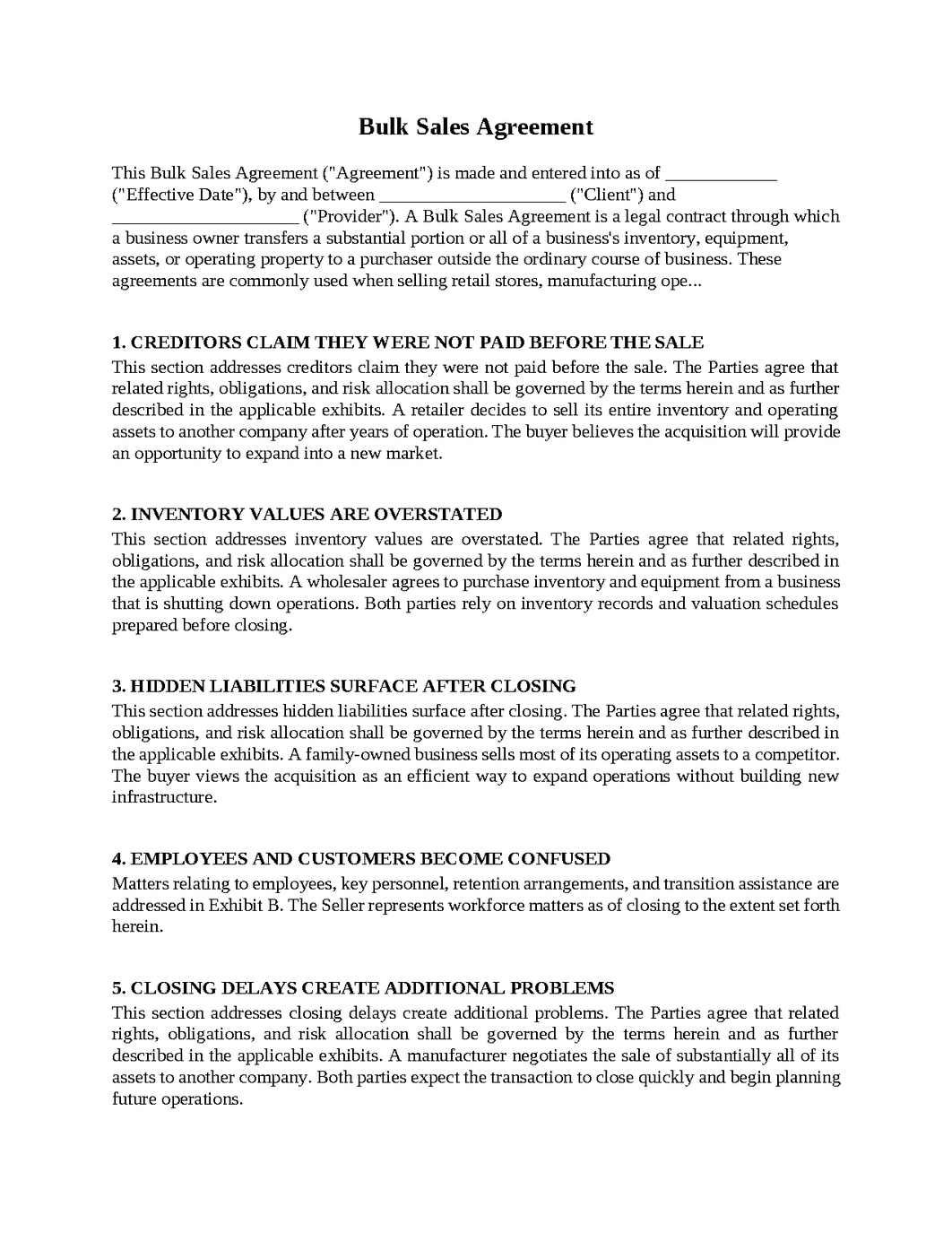 Bulk Sales Agreement