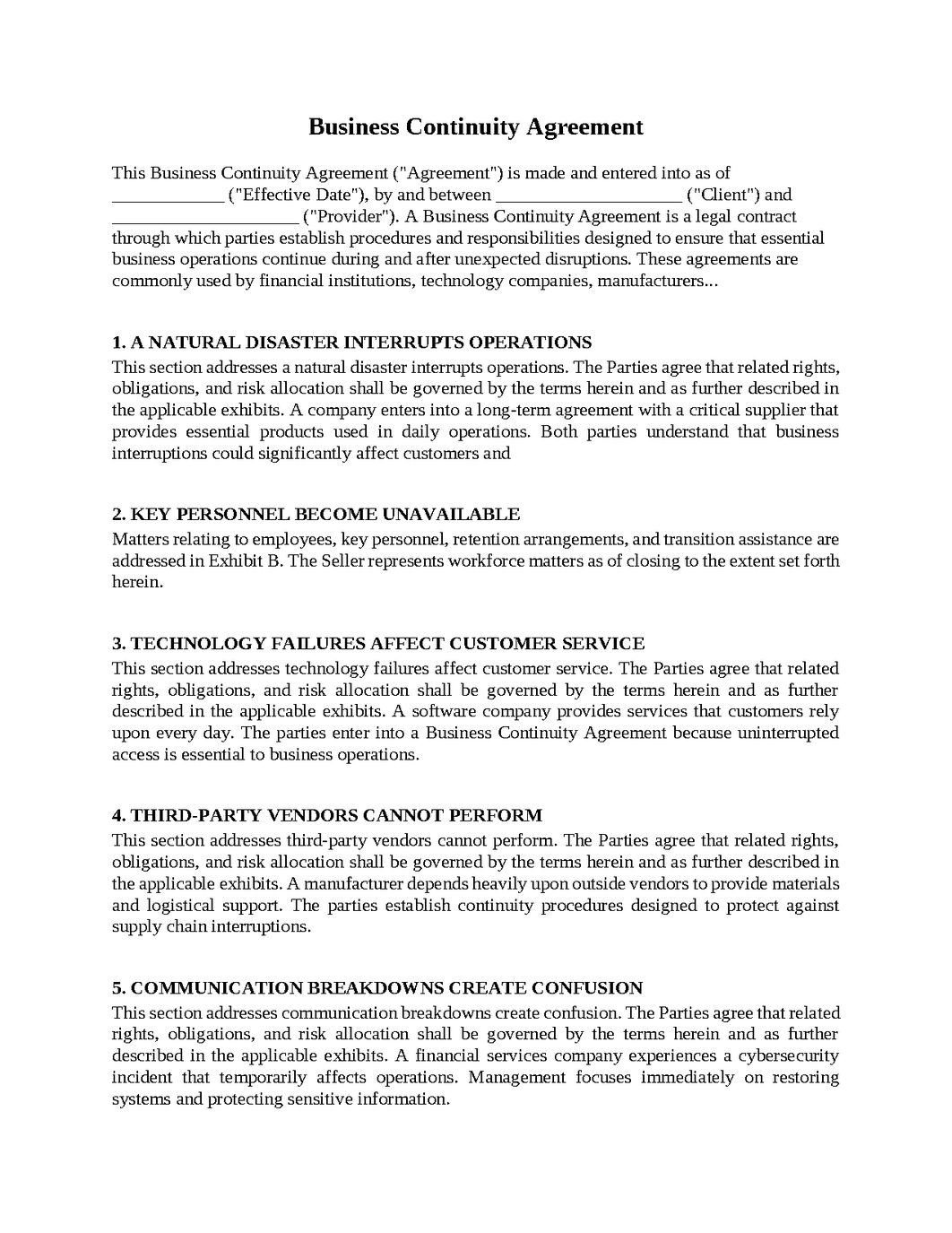 Business Continuity Agreement