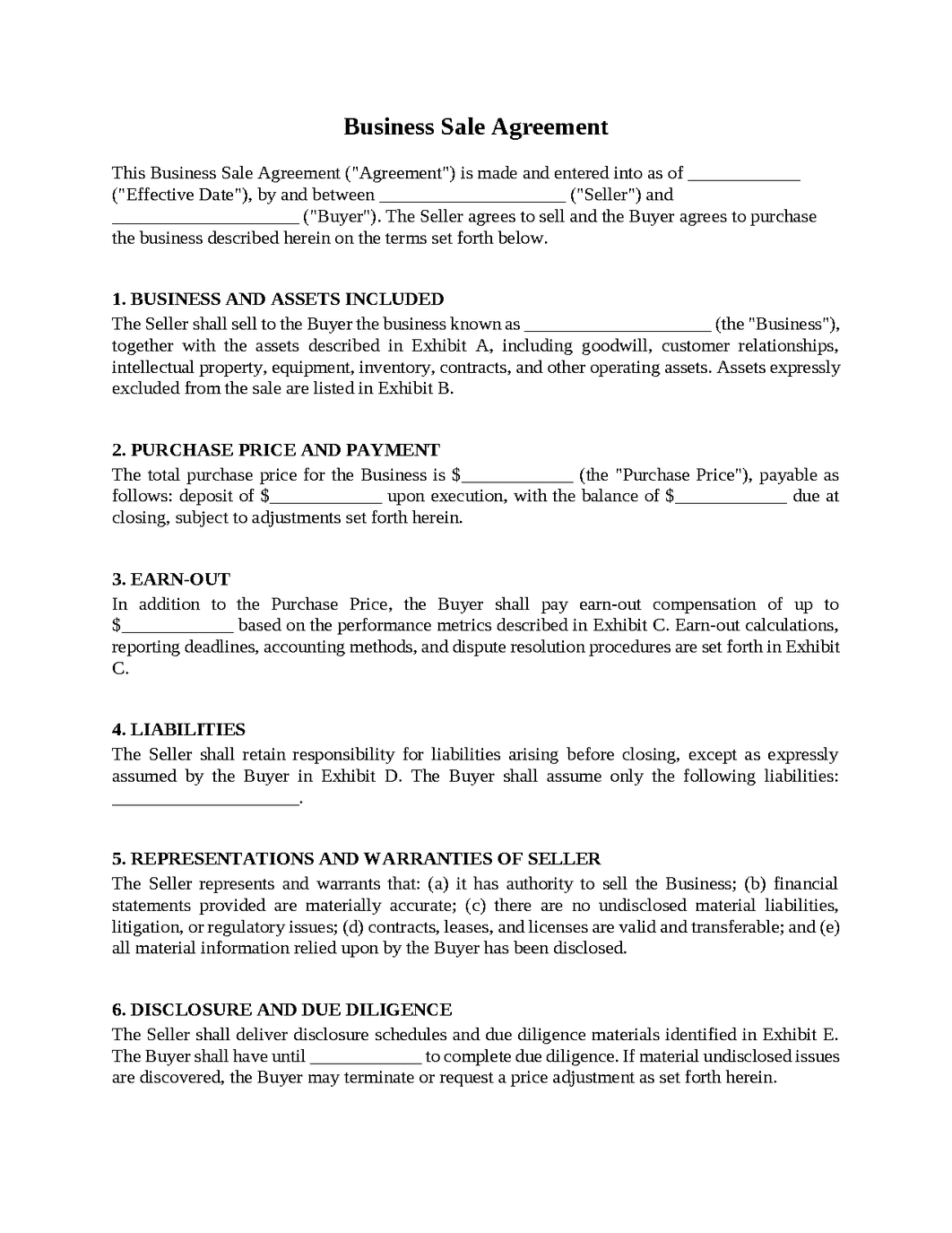 Business Sale Agreement