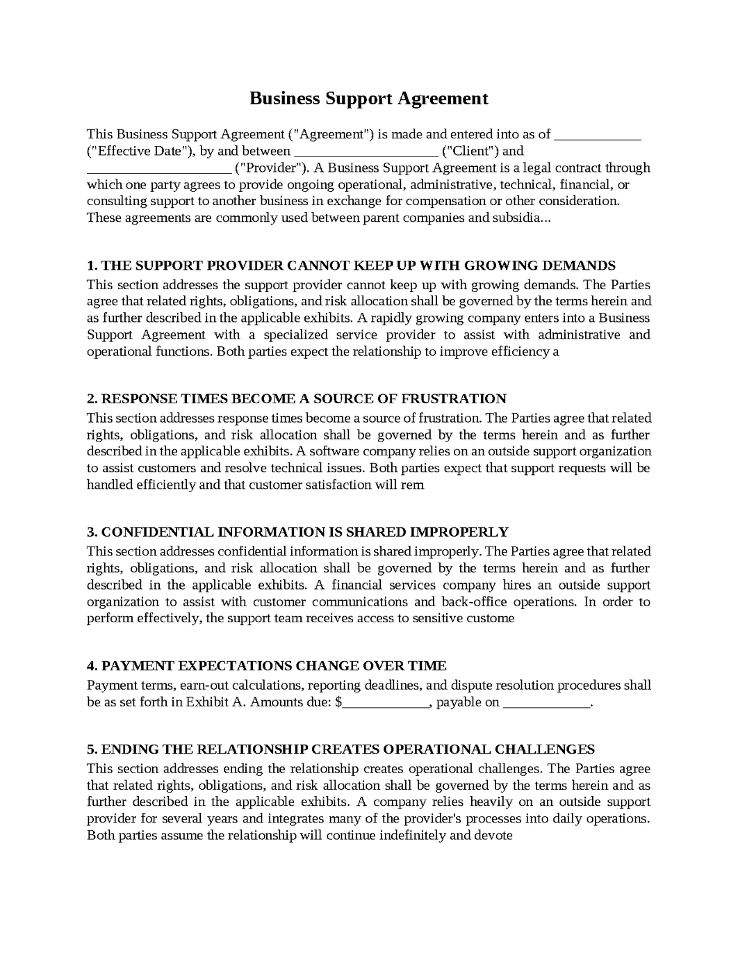 Business Support Agreement