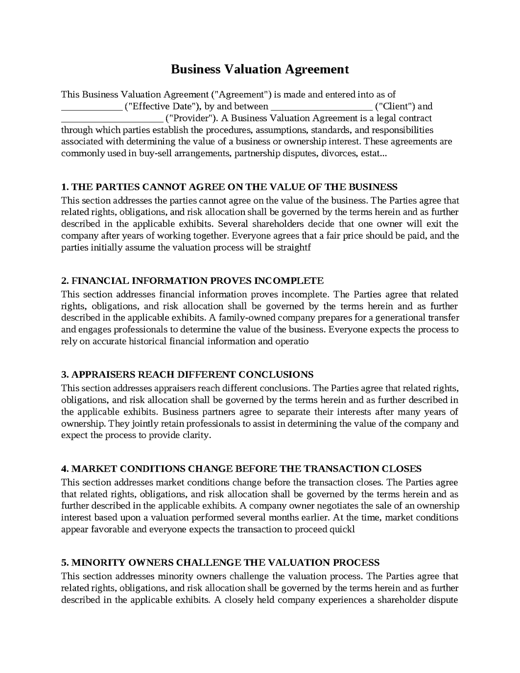 Business Valuation Agreement