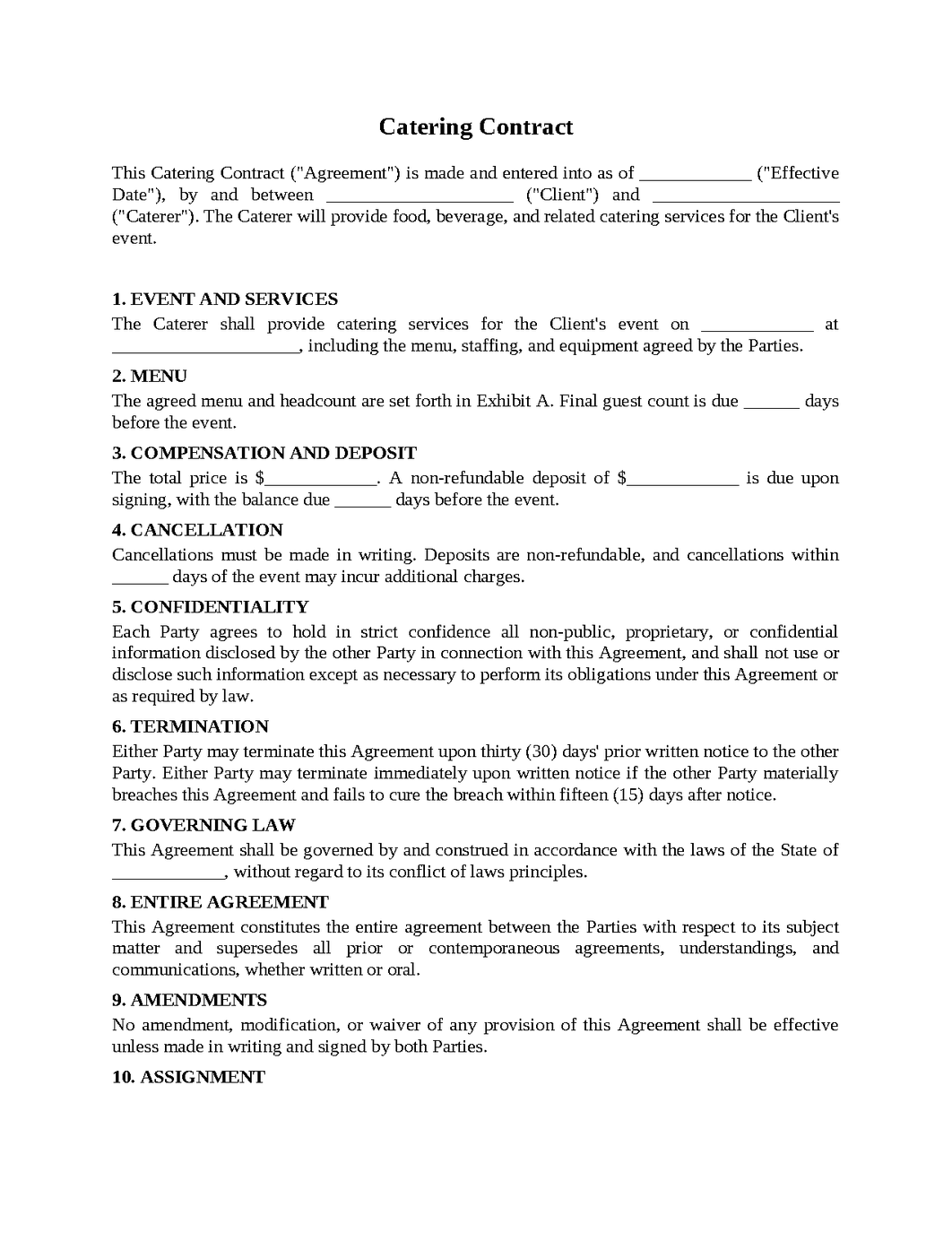 Catering Contract