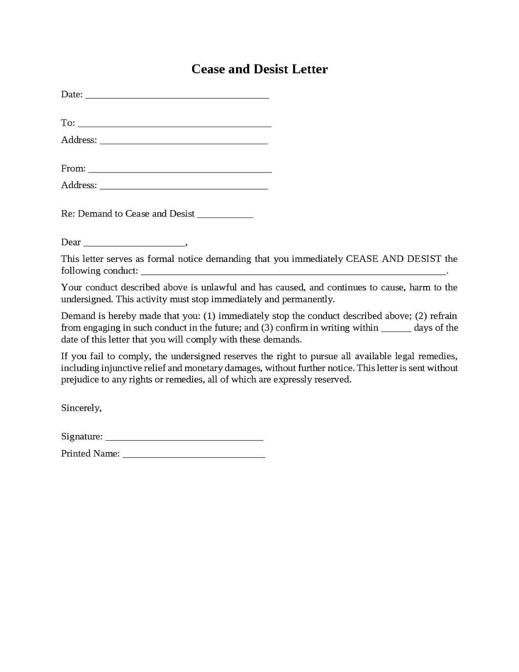 Cease and Desist Letter