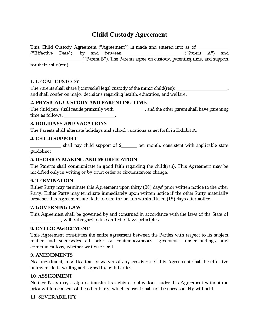 Child Custody Agreement