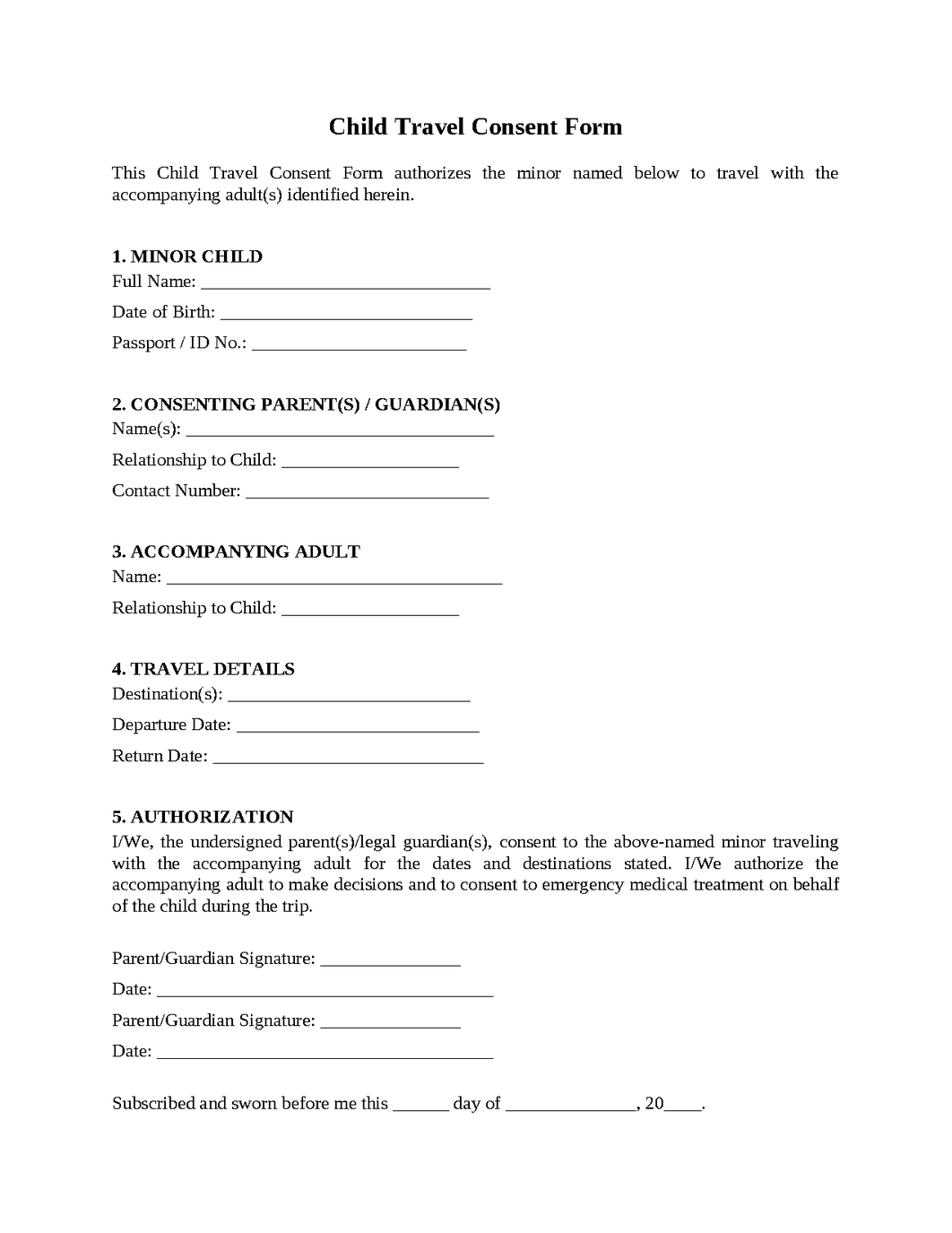 Child Travel Consent Form