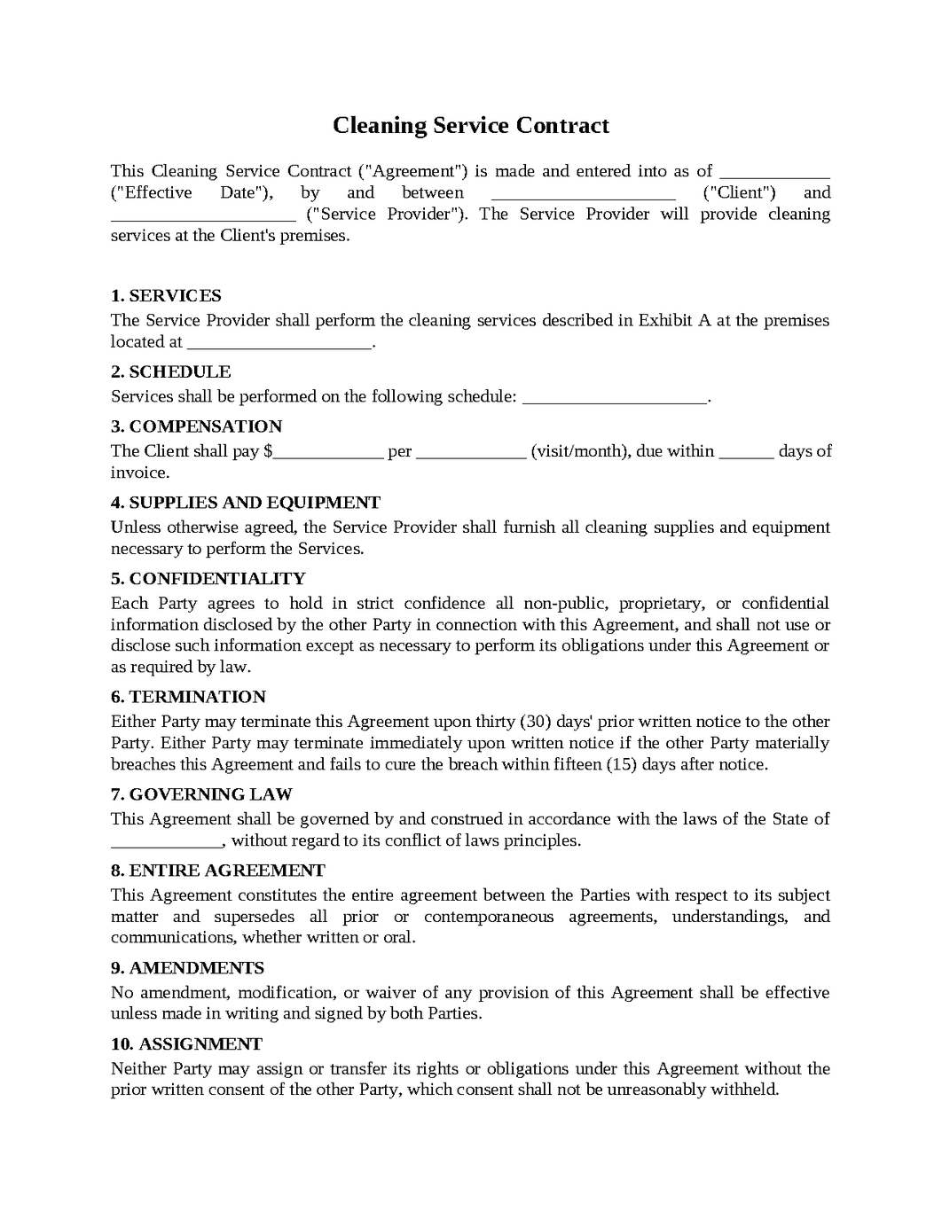 Cleaning Service Contract