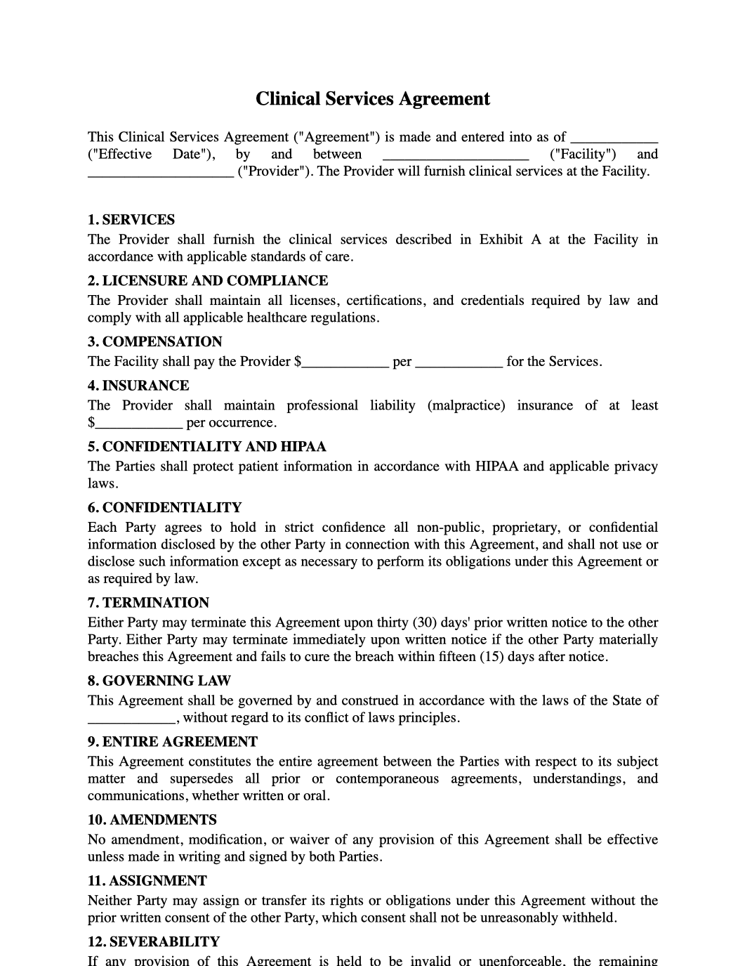 Clinical Services Agreement