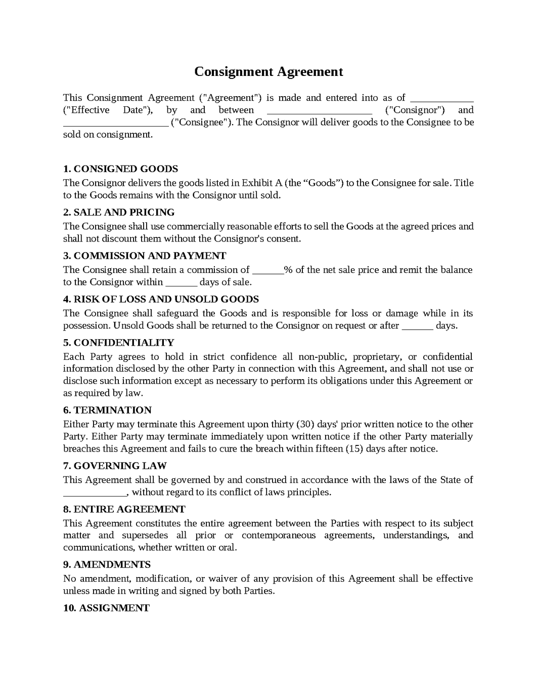 Consignment Agreement