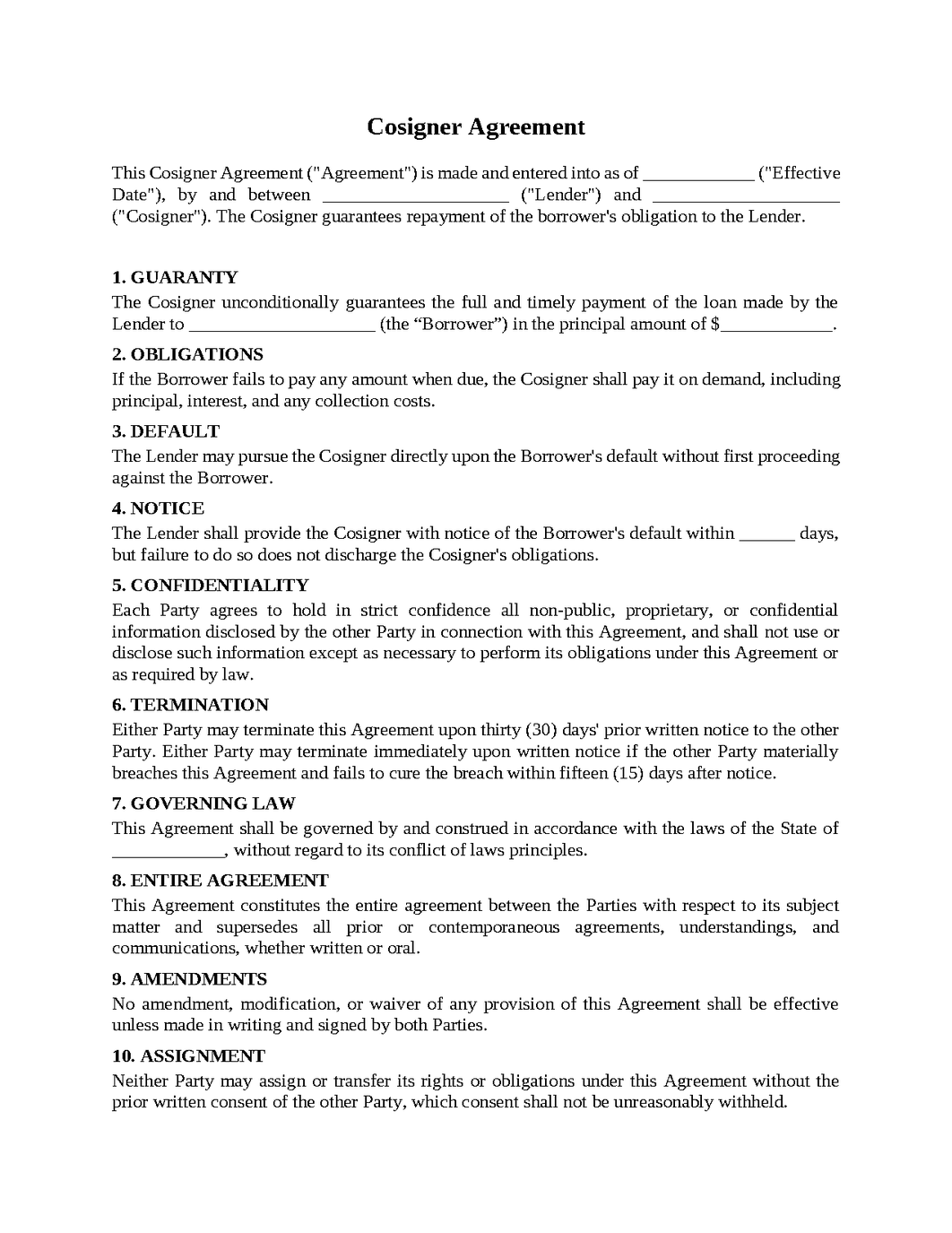Cosigner Agreement