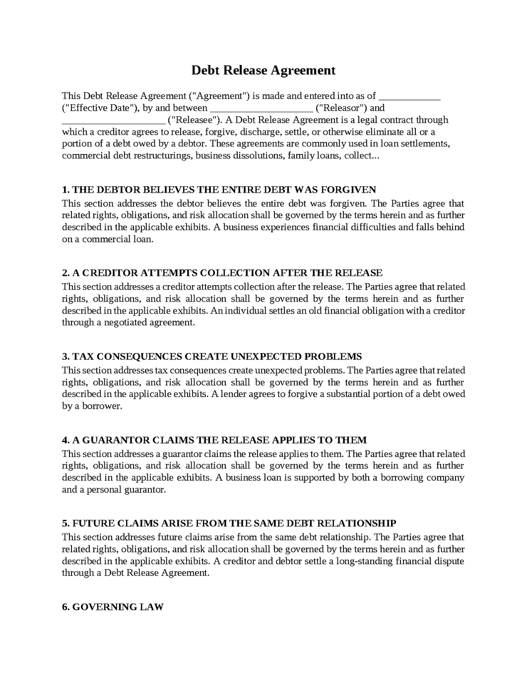 Debt Release Agreement