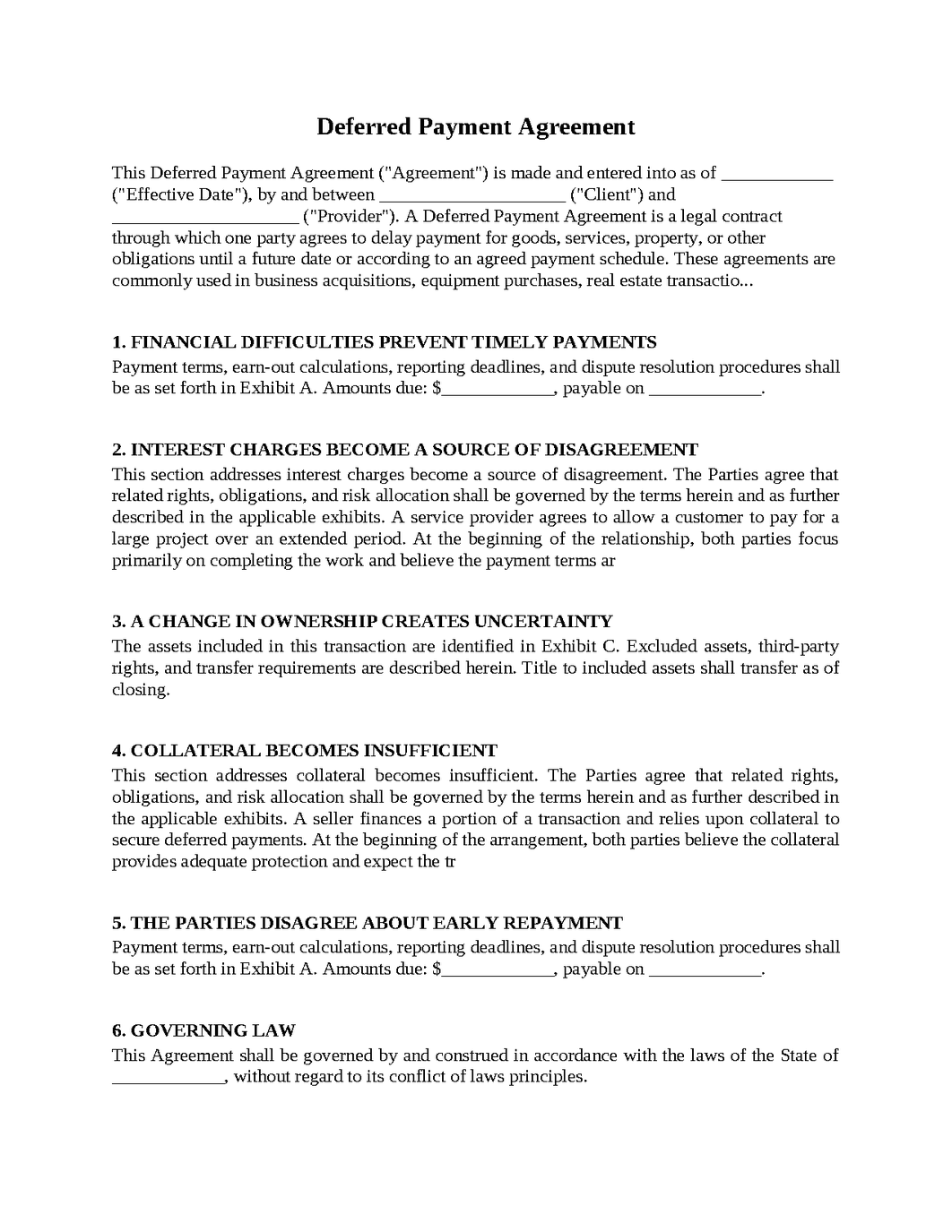 Deferred Payment Agreement
