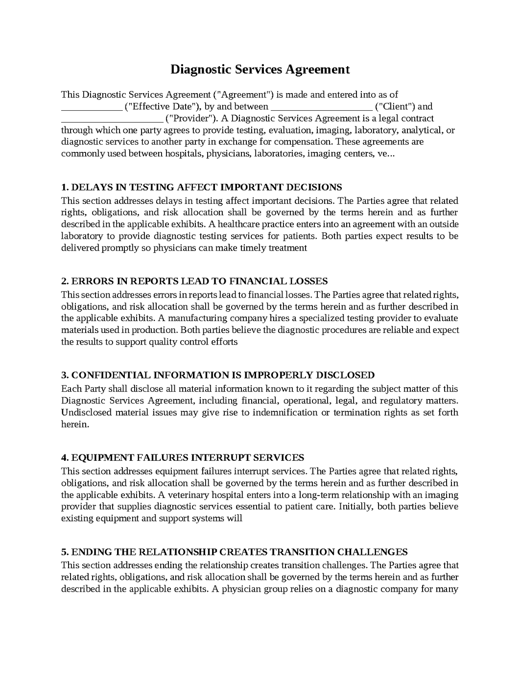 Diagnostic Services Agreement
