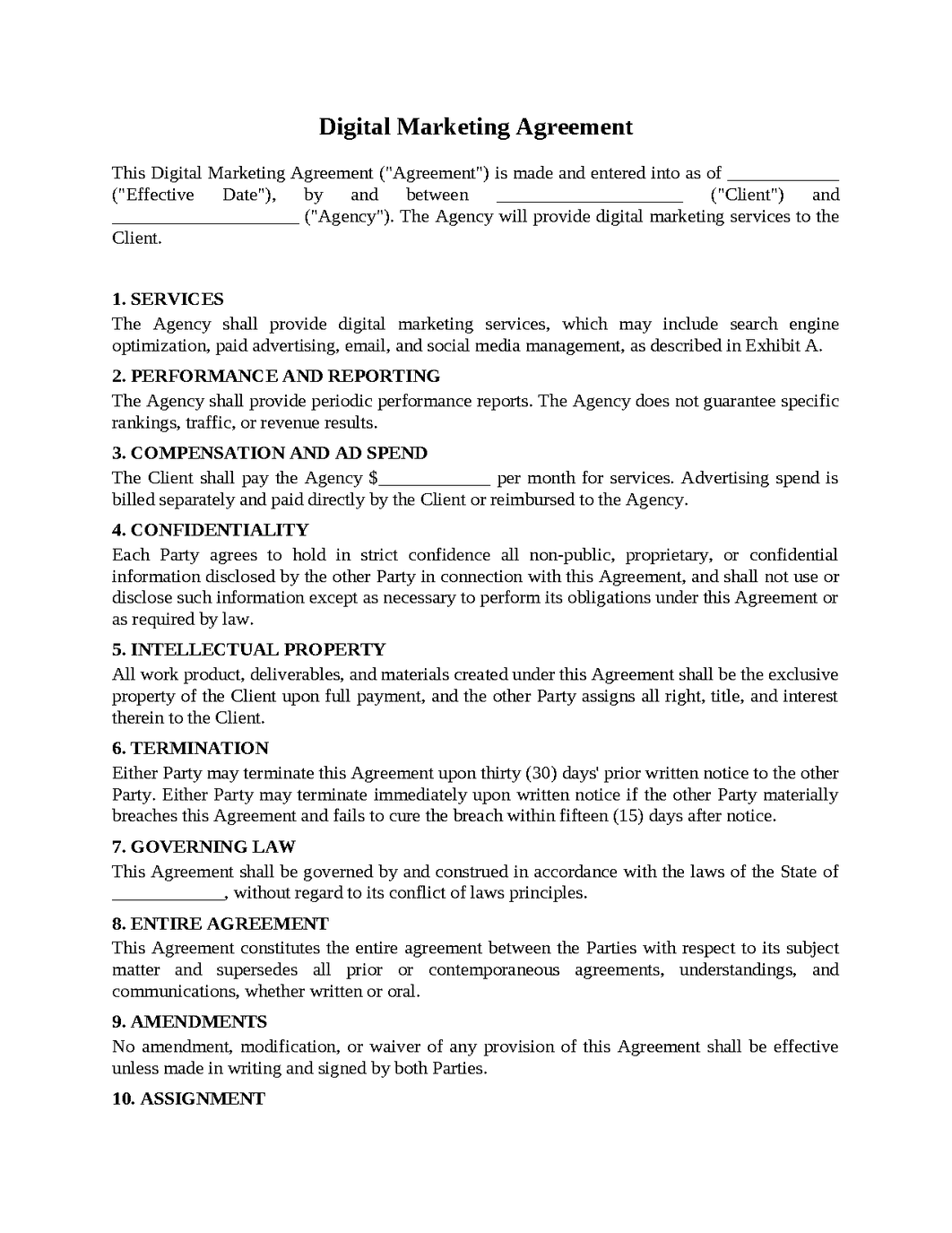 Digital Marketing Agreement