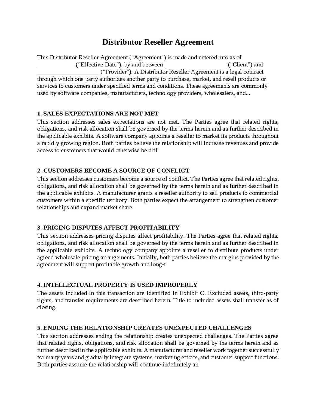 Distributor Reseller Agreement
