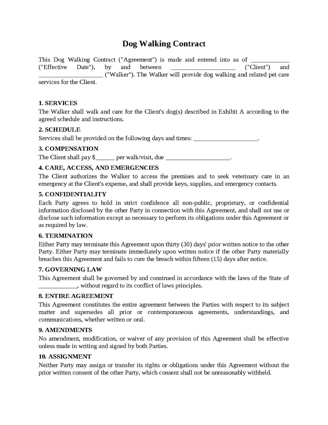 Dog Walking Contract