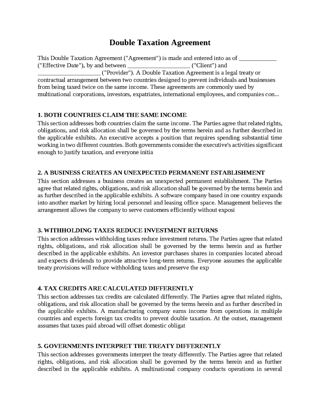 Double Taxation Agreement