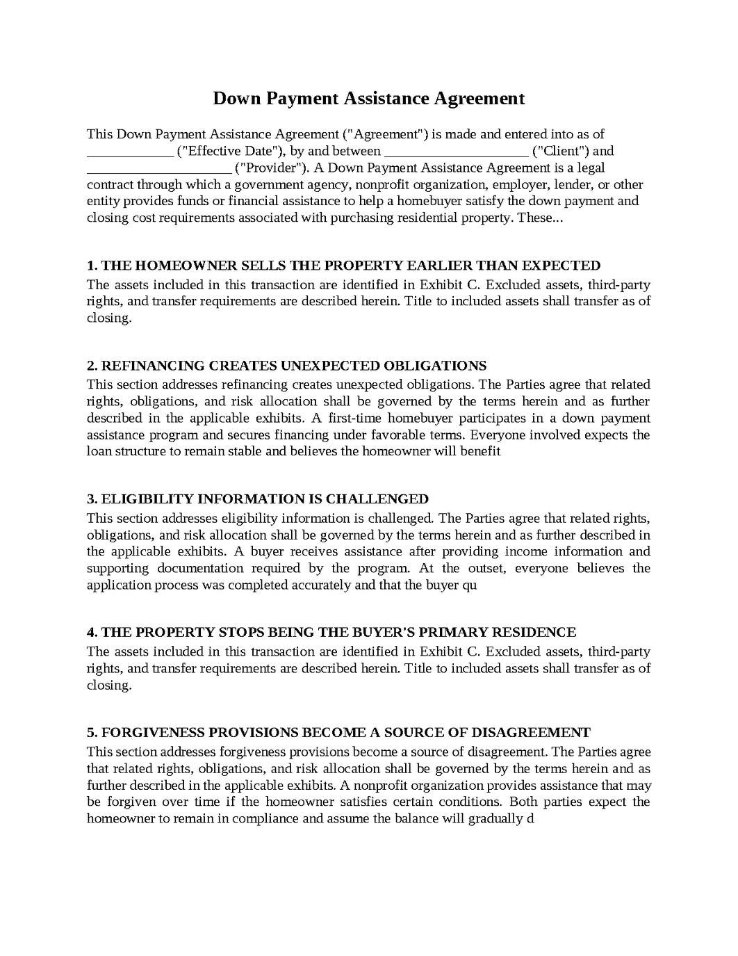 Down Payment Assistance Agreement