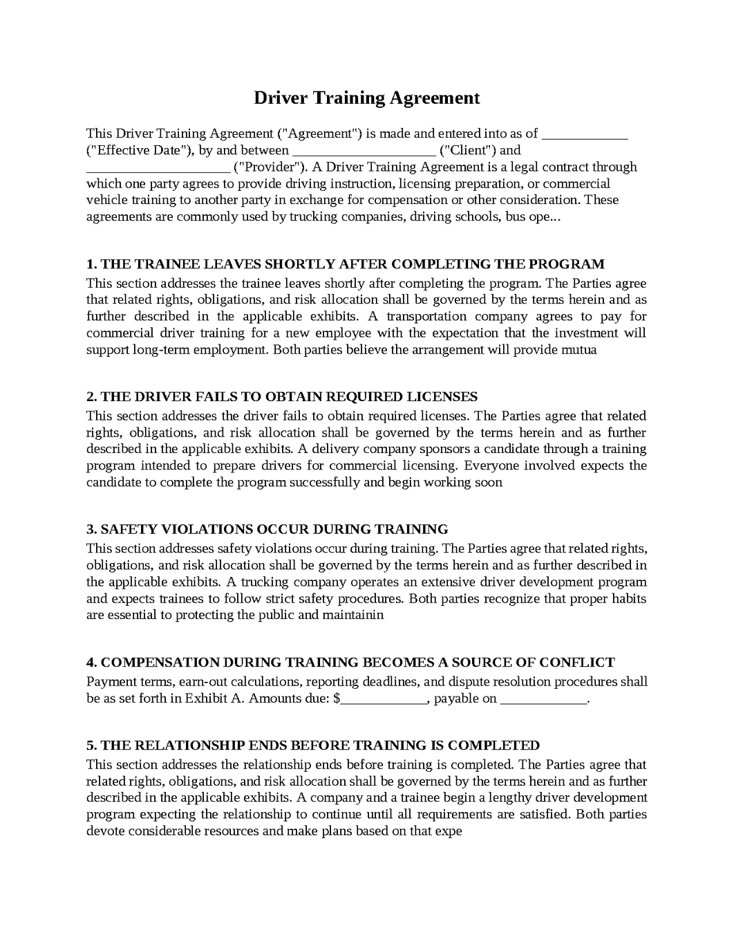 Driver Training Agreement