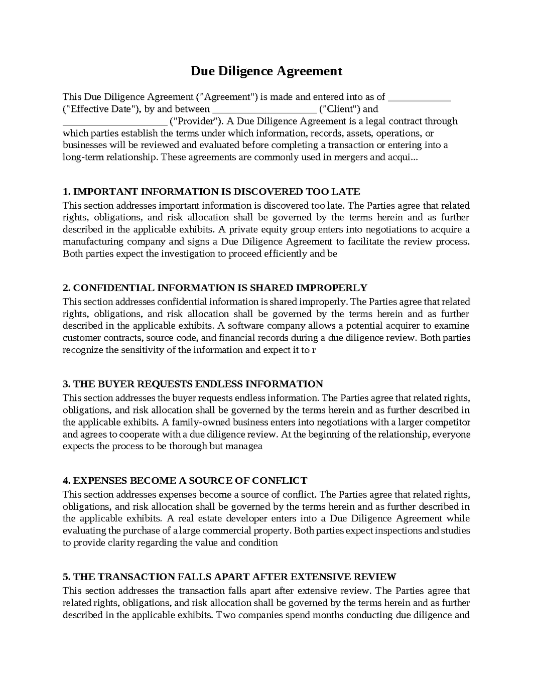 Due Diligence Agreement