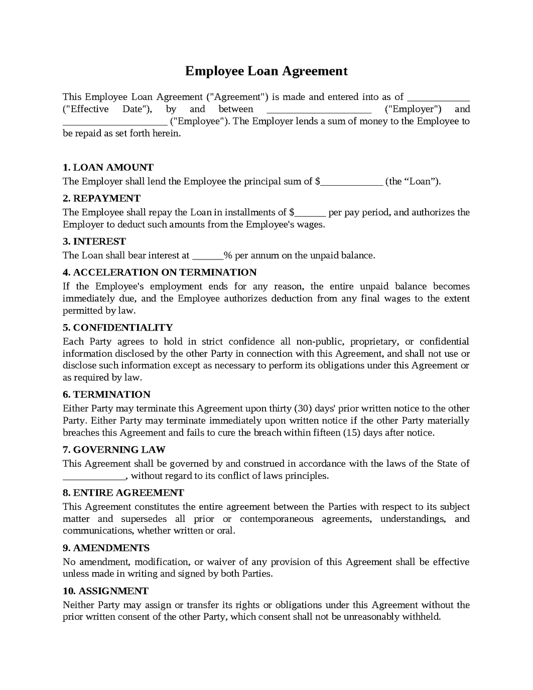 Employee Loan Agreement