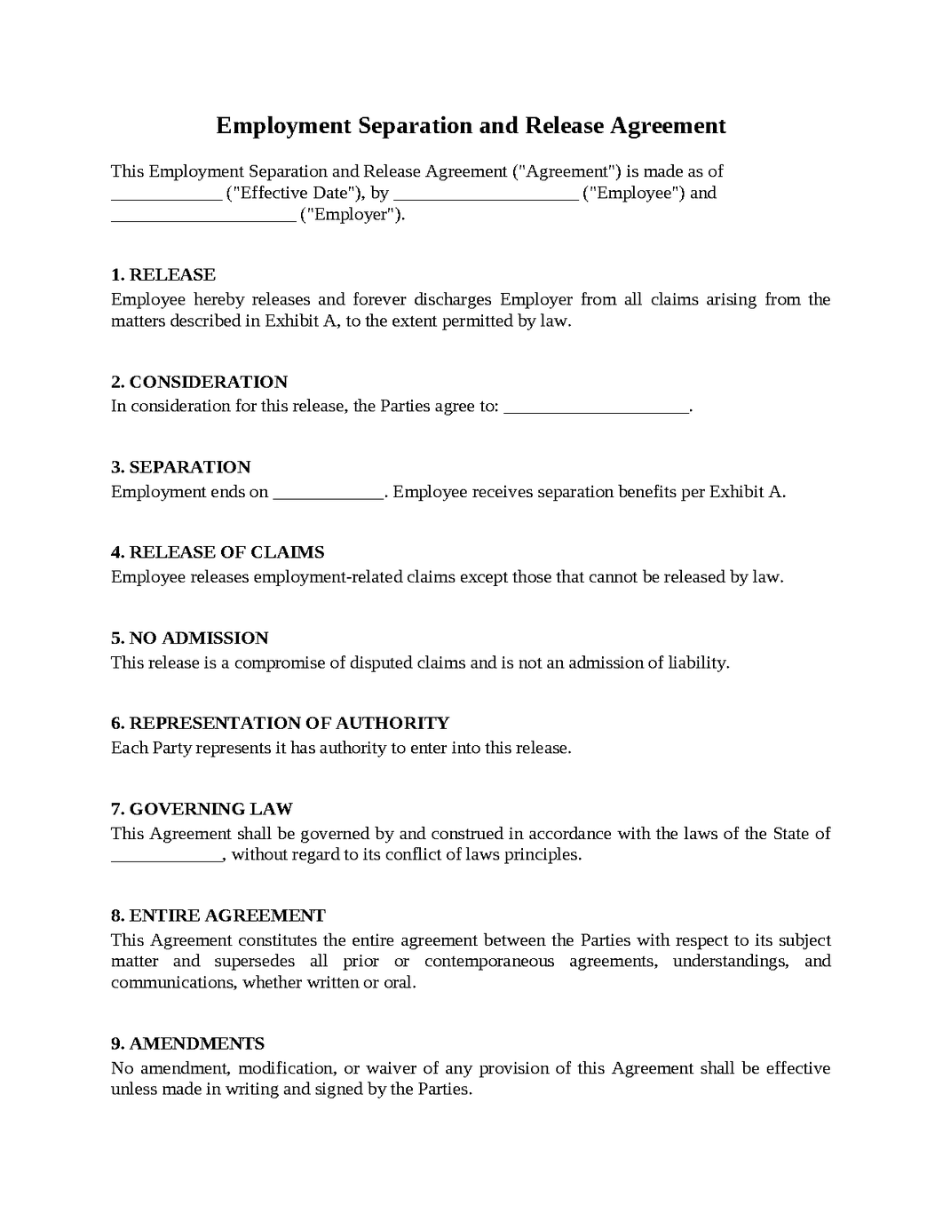 Employment Separation and Release Agreement